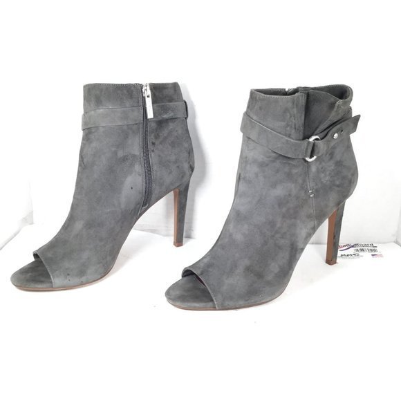 BCBGeneration Women Peep Toe Ankle Boots Grey Size 9.5 Leather Heels - Picture 4 of 11